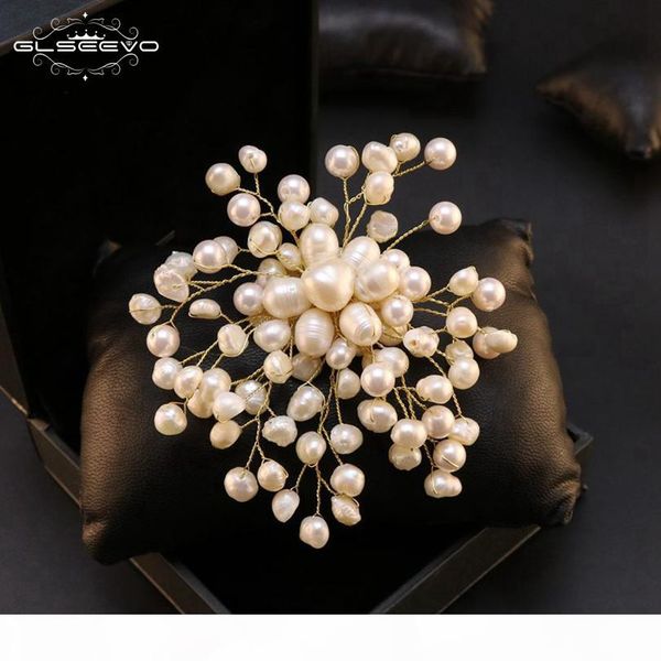 

glseevo natural fresh water baroque pearl snowflake brooches for women party wedding brooch pins handmade jewelry go0332, Slivery;golden