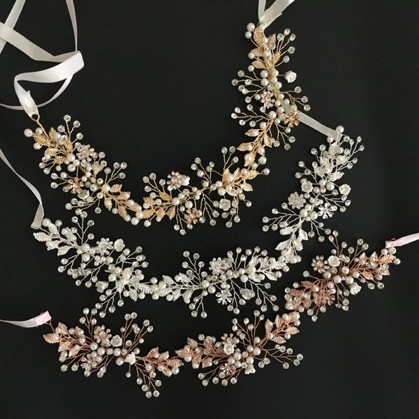 

slbridal handmade vintage gold crystal and pearls wedding headpiece hair vine bridal headband hair accessories bridesmaids women, Golden;silver