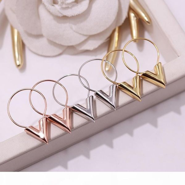 

fashion lady stainless steel fashion titanium steel gold jewelry v-shaped smooth titanium steel earrings earrings designer jewelry for wome, White