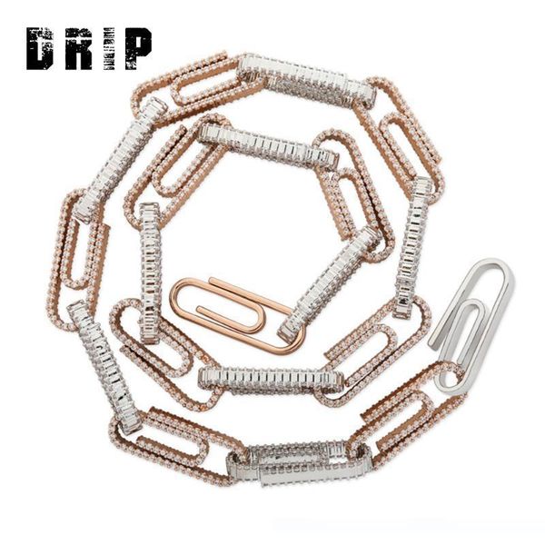 

drip new arrival 10mm paper clip-shaped interlocking hip hop iced out cubic zircon cuban linked chain necklace hip hop gift, Silver
