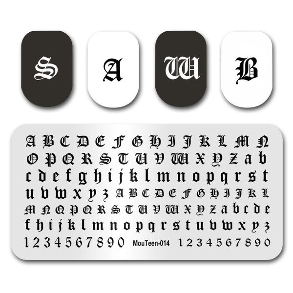 

nail art stamping mouteen014 goth letter gothic style words nail stamping plates manicure stencil set for, White