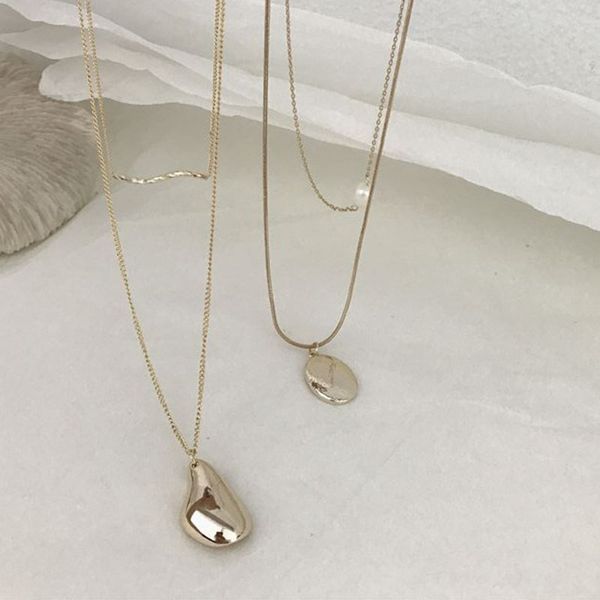 

charms new gold double long chains irreuglar bar pearls pendant choker necklace women girl fashion jewelry colliers, Silver