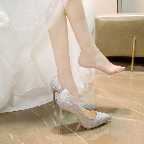 

champagne high-heeled shoes womens thin heel 5cm all-match annual party gold with evening dress shoes, Black