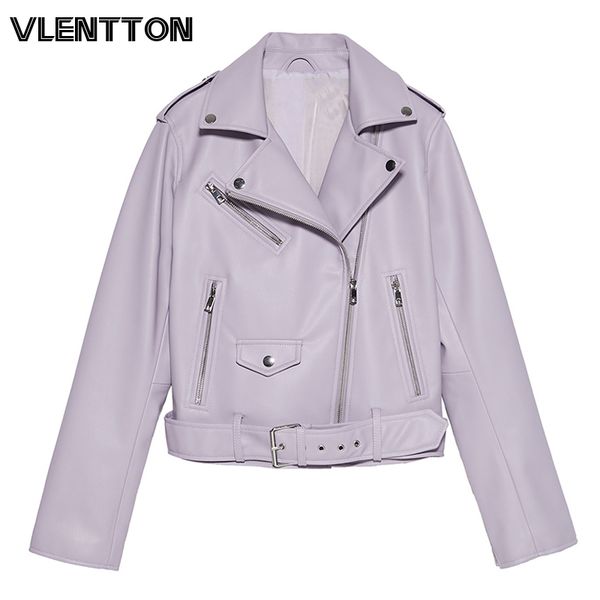 

2020 spring autumn with sashes pu faux leather jacket women white black zipper slim short biker jackets coat female outwear