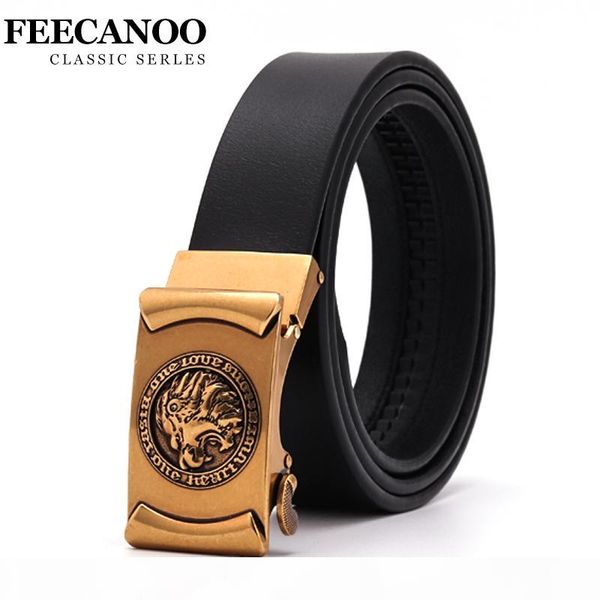 

feecanoo mens belts real leather belt for men metal buckle man jeans pants genuine leather belt male strap, Black;brown