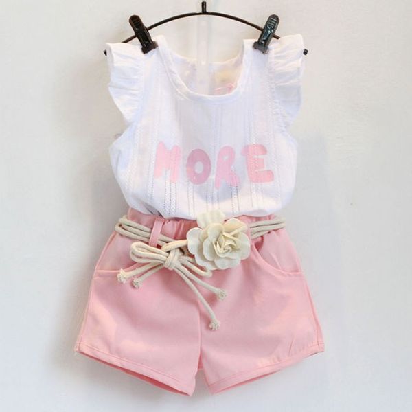 

yorkzaler girls clothing sets 2020 new summer girls clothes sleeveless t-shirt+shorts 2pcs kids clothing sets for 2-6 years, White