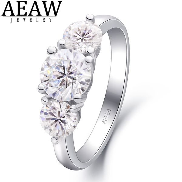 

2.0ctw 6.5mm round brilliant cut moissanite engagement halo ring three stone style solid real 18k white gold for lady df color t200905, Slivery;golden