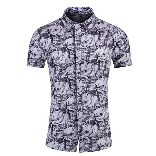 

men's casual shirts men fashion short sleeve shirt clothing printed slim blouse male camisa masculina, White;black
