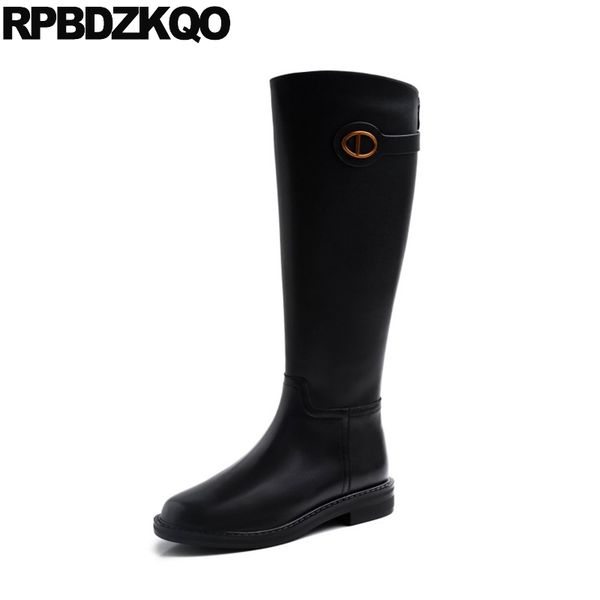 

big size designer shoes women luxury 2020 wide calf 10 plus 41 tall boots metal flat handmade knee high black round toe riding