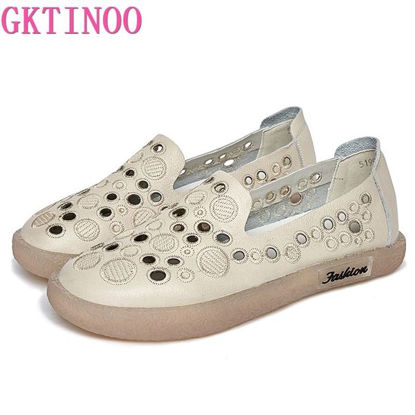 

gktinoo fashion women flat shoes summer slip on loafers female embroidery genuine leather shallow moccasins casual women shoes, Black