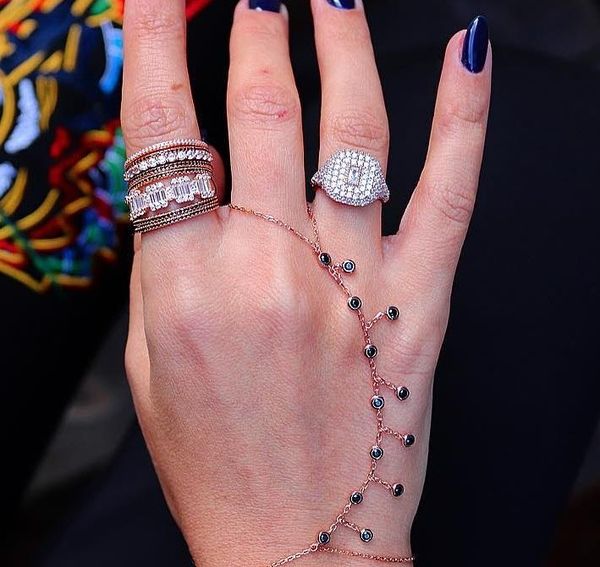 

rose gold cz charm multi chain tassel bracelet bangle slave finger bangle hand harness gold003, Golden;silver