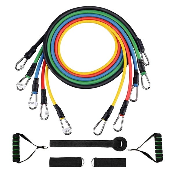 

resistance band set fitness band 5xstackable sports bands 2xankle straps 2xfoam handles