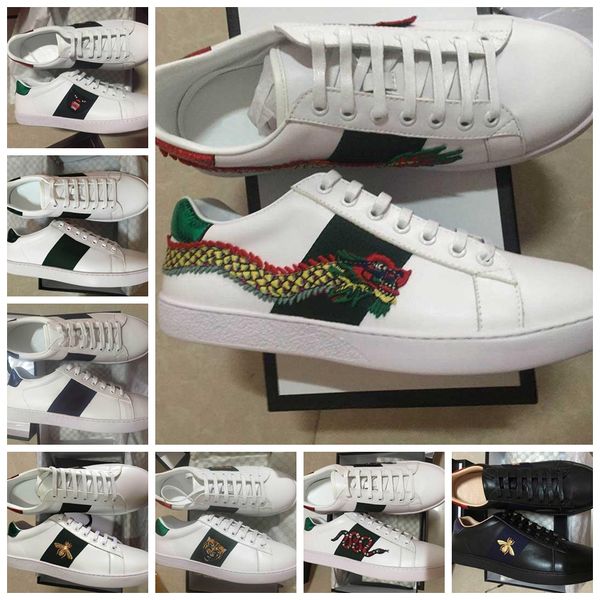 

2020 bee sneaker for women new mens designer shoes white original box ace embroidered real leather designer sneakers casual shoes size 36-45, Black