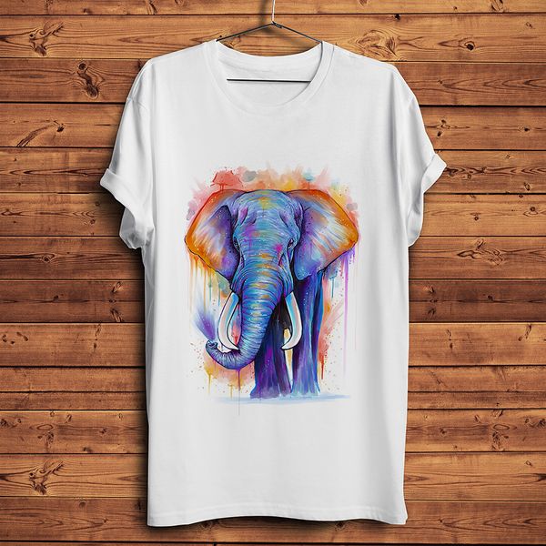 

watercolor elephant printed funny t-shirt homme summer short sleeve t shirt men white casual tshirt streetwear