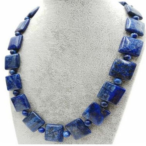 

nouveau 12mm & 6mm naturel bleu lapis lazuli pierres prÃ©cieuses collier de perles carrÃ©es 18'', Silver