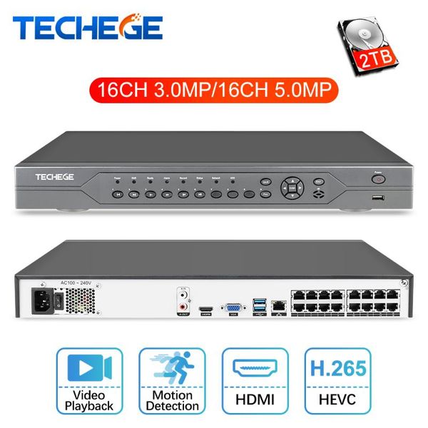 

kits techege 16ch 5mp poe nvr 48v real 3mp 4k network video recorder for ip cameras p2p xmeye cctv system onvif ftp, Black;white