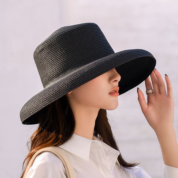 

2020 fashion seaside sun visor hat female summer sun hats for women large brimmed straw hat folding beach girls wholesale, Blue;gray