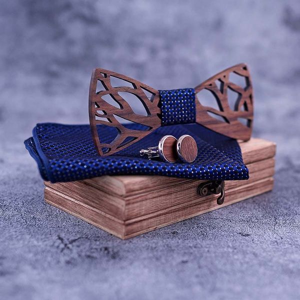 

wooden bow tie handkerchief set men's plaid bowtie wood hollow carved cut out floral design and box fashion novelty ties, Blue;purple