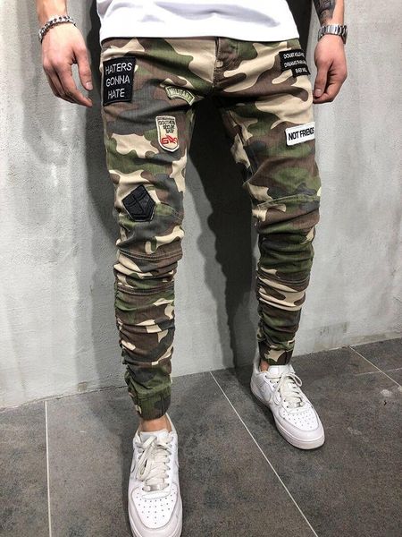 

skinny mens long stretch jeans patches mens pencil pants fashion cool army green designer mens trousers fashion trend camouflage, Blue