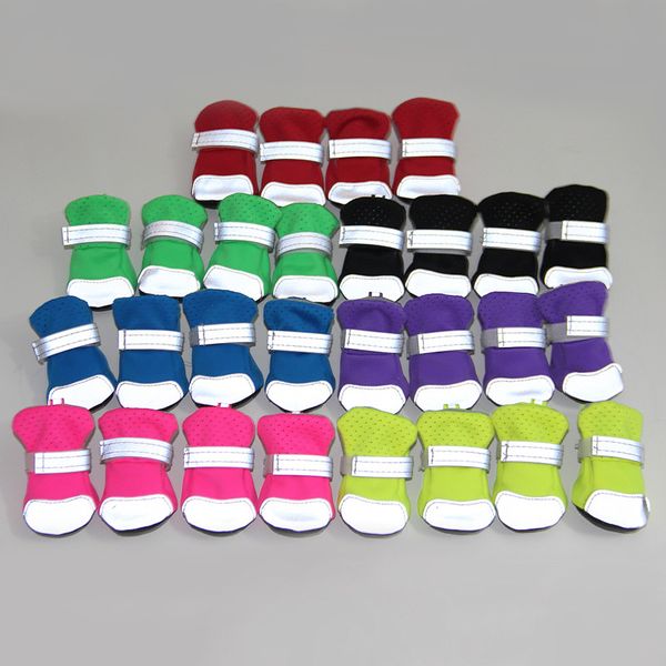 

4pcs/set ventilate pet dog shoes soft boots with safe reflective stripe soft shoe sole comfortable dog apparel for teddy bichon pet kha468