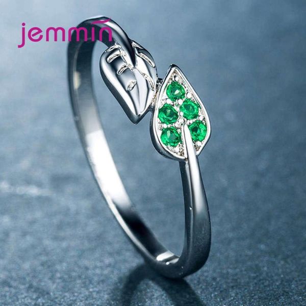 

summer sale fashion leaf charm rings for women nice gift 925 sterling silver green austrian crystal cz leaves bague jewelry, Golden;silver