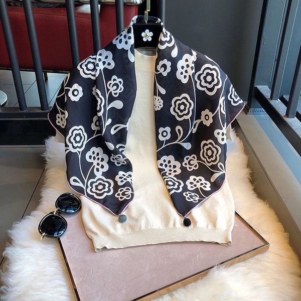 

spring and autumn simulation silk scarf, camellia, literary and artistic wild shawl, sunscreen, long women's thin silk scarf, Blue;gray