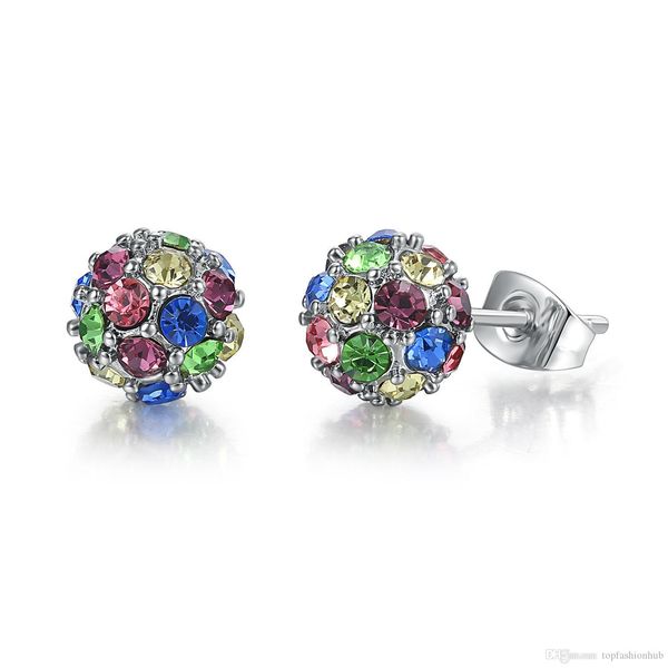 

european and american new fashion ball stud earrings colored zircon platinum plated stud earrings for women