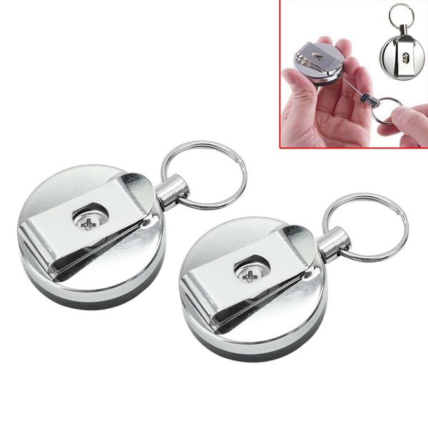 

5pcs key chain recoil extendable metal wire ring clip pull keyring retracting keychains for bag key decor belt clip card holder, Slivery;golden