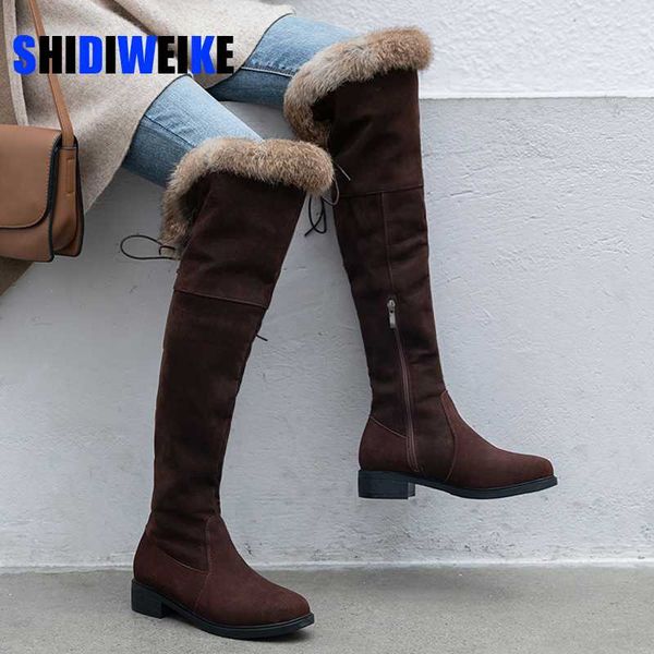 

natural fur winter boots women knee high long boots square heel winter shoes woman waterproof rubber sole plus size 34-43 ab746, Black