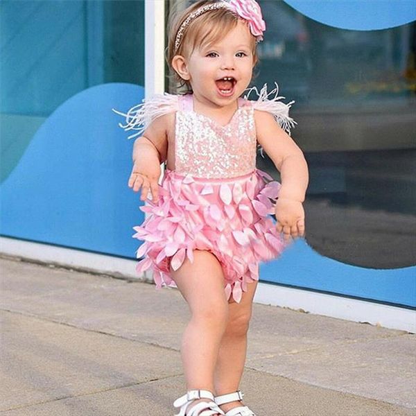 

0 18m summer sweet baby girls bodysuits sequined tassel sleeve pink slim jumpsuits princess backless playsuits clothing, Blue