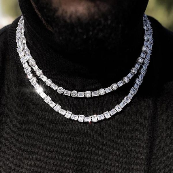 

iced out bling women men hip hop bling cuban chain choker necklace micro paved square cz tennis fashion jewelry, Silver