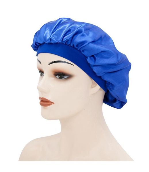 

women solid satin bonnet soft silky hair bonnets muslim turban hat african female beanie skullies head wrap sleep cap tb-82b, Blue;gray