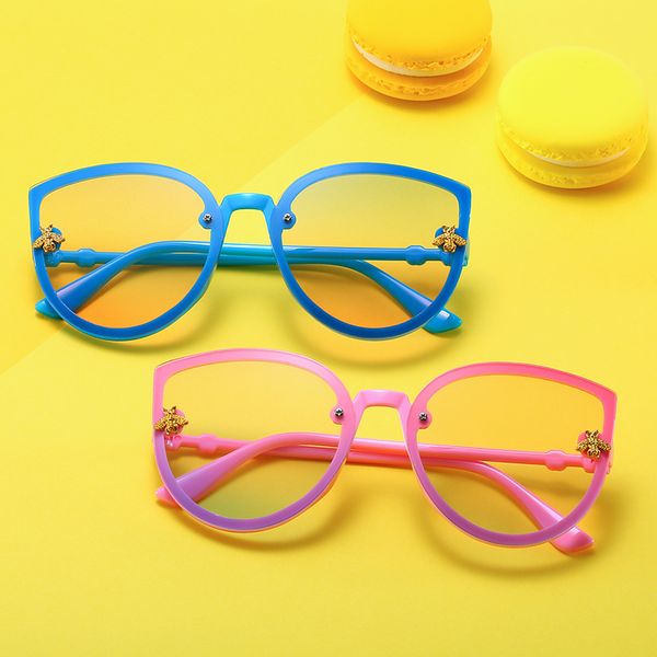 

sunglasses 2021 children round cateye fashion bee rivet decoration gradient kid sun glasses boy girl uv400 mirror goggle, White;black