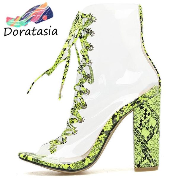 

doratasia transparent pvc shoes high heels summer dress sandals women fashion ins bright animal print sandals, Black