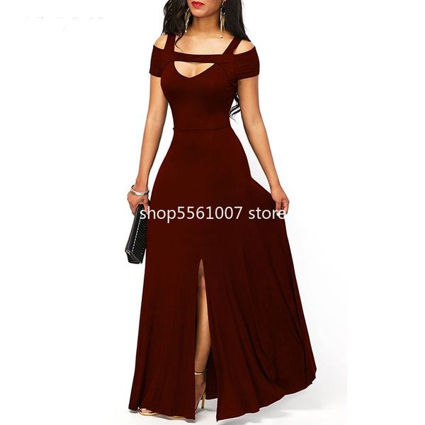 

summer dress women 2020 elegant v neck off shoulder split long party dress casual plus size slim ball gown maxi dresses 5xl, Black;gray