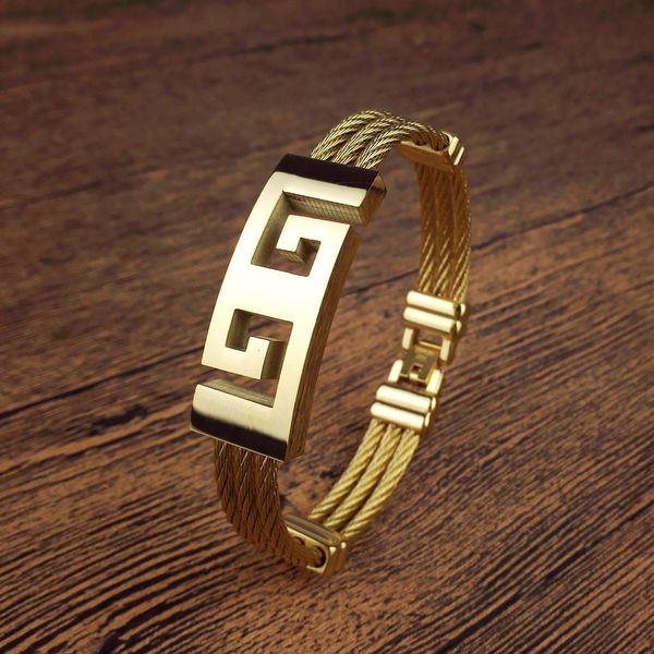 

woven hemp rope titanium steel men golden bracelet