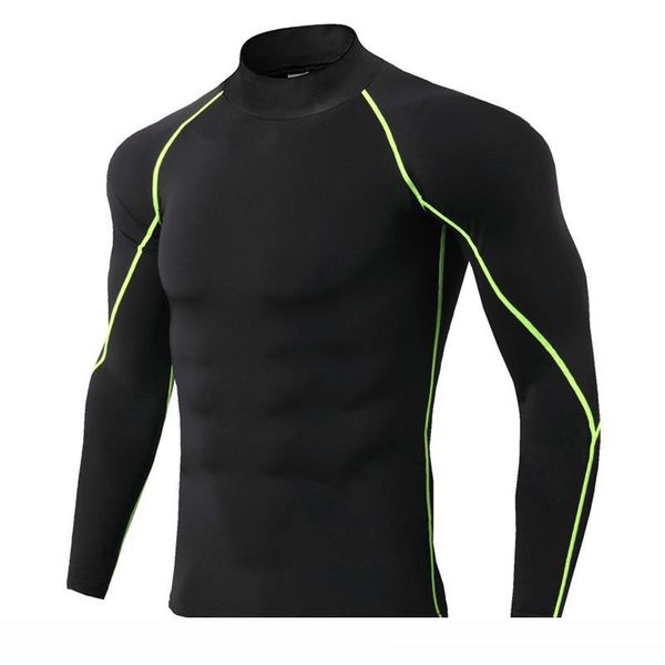 

run fitness long sleeve tee men new pro sport running cycling gym autumn winter quick dry elastic stand collar sportswear t-shirt, White;black