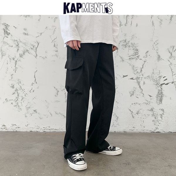 

kapments men wide leg big pockets cargo pants 2020 overalls mens japanese streetwear black joggers pants male vintage trousers
