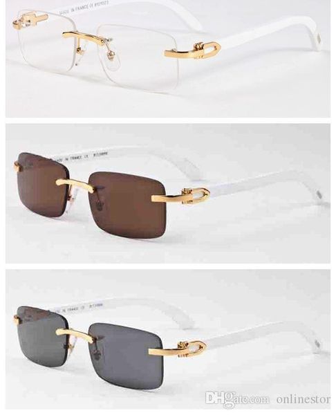 

2020 new fashion bamboo wood rimless sunglasses men white buffalo horn glasses women mens sports sunglasses with box case0003, White;black