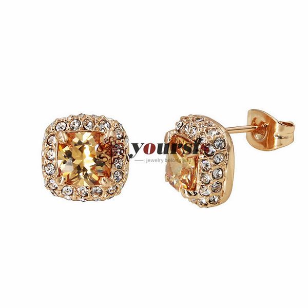 

yoursfs square cubic zirconia stud earrings for women rose gold plated yellow crystal, Golden;silver