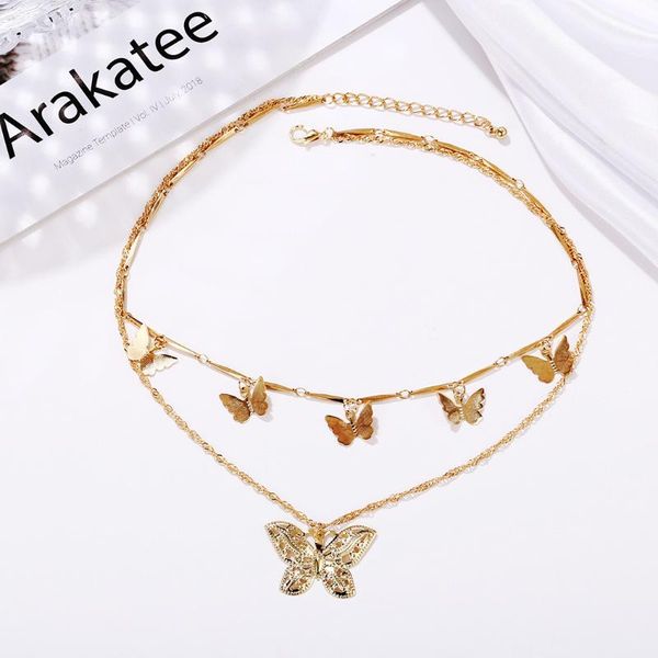 

bohemian cute butterfly choker layered necklace for women gold color clavicle chain 2020 fashion female chocker jewelry, Silver