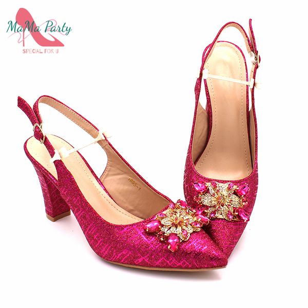 

fuchsia women sandals elegant african women pumps shoe for party italian pointed toe shoes decorated with stones, Black