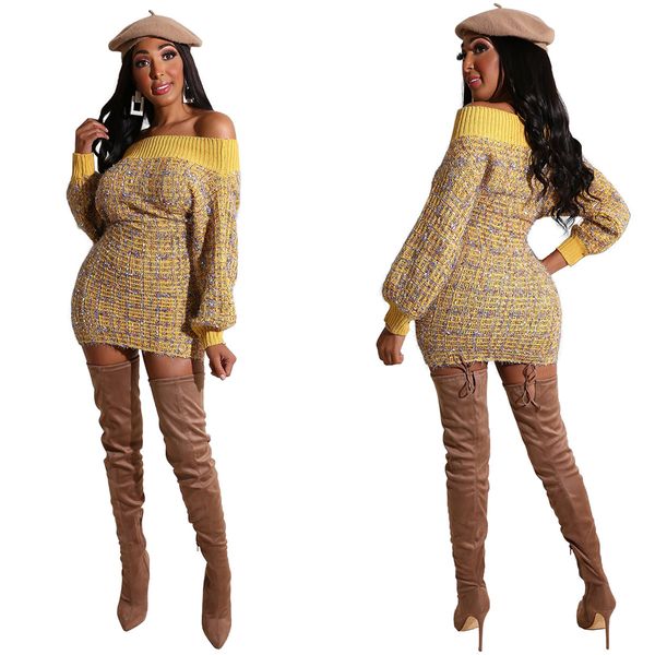 

women dresses woman clothes long sleeve one line collar bright silk slim sweater dress sale, White;black