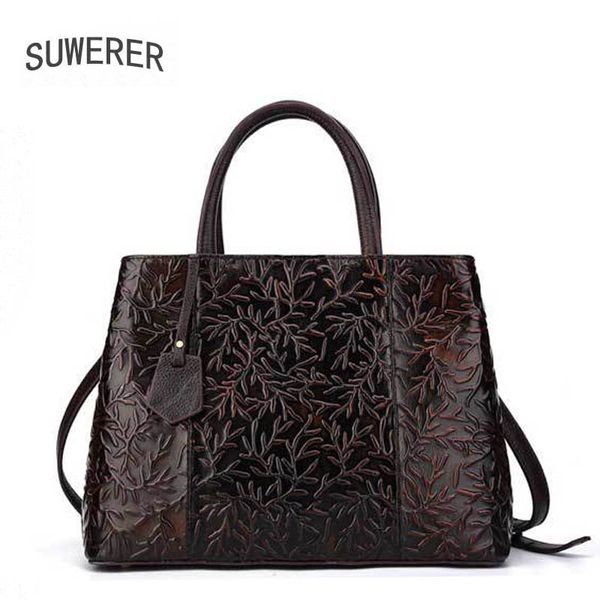 

suwerer women genuine leather bag fashion retro embossed bag real cowhide leather luxury handbags women bags designer female
