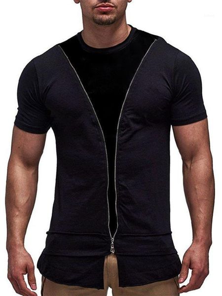 

white skinny mens panelled contrast color o-neck mens tshirts with zipper short sleeve black and, White;black