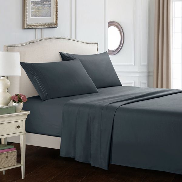 

bedding sets polyester solid embroider simple home textiles fitted sheet 4pcs