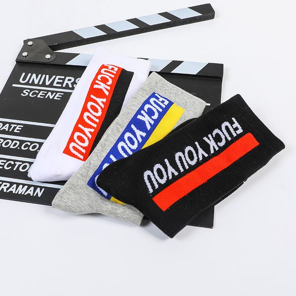 

stylish letter printed cotton casual hip hop fashion street men socks, Black