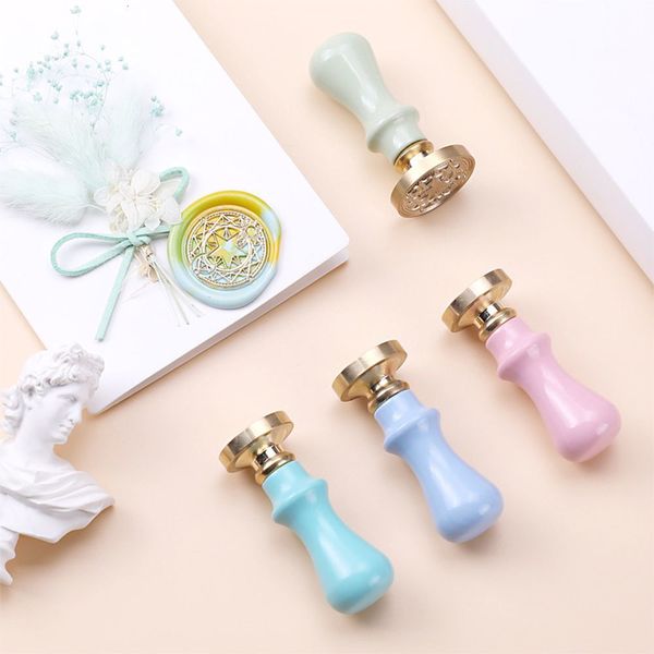 

1pc wood handle wax seal stamp accessories portable mini diy seal tool retro macaron color just grip post gifts decorative