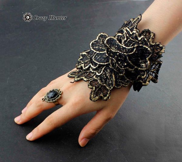 

five fingers gloves womens steampunk goth party costume lace fingerless, Blue;gray