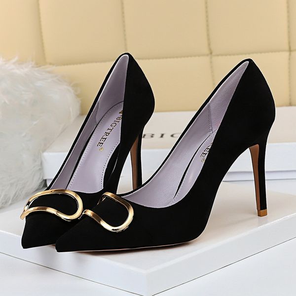 

bictree 2020 women 9cm high heels escarpins suede pink pumps lady scarpins fashion kitten low heels red black office shoes